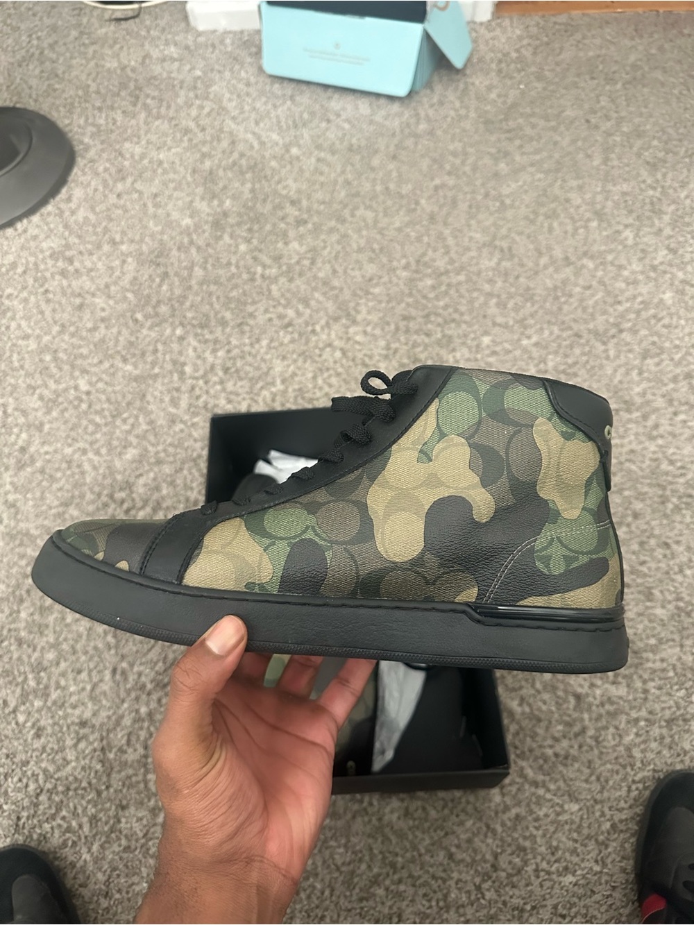 Coach Men's Camouflage High-Top Sneakers in Olive Green and Black - Picture 4 of 8